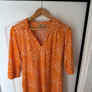Katherine Way Vibrant Orange and White Long Sleeve Dress